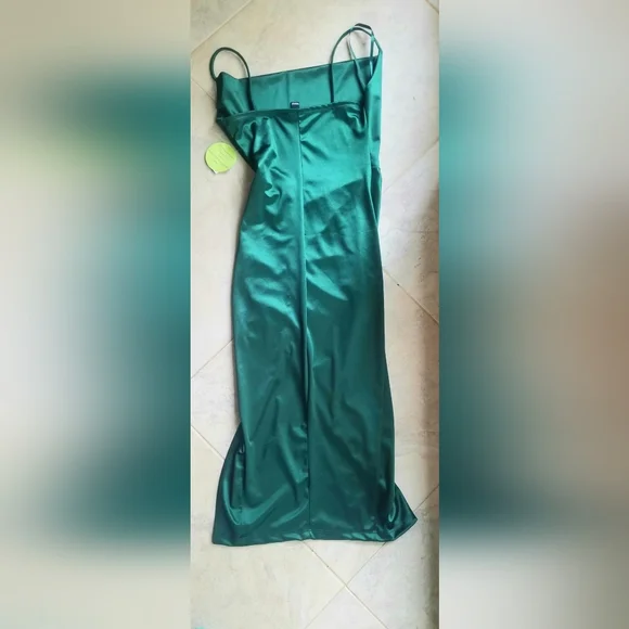Windsor Emerald Green Satin Ruched Slip Dress - Picture 3 of 6